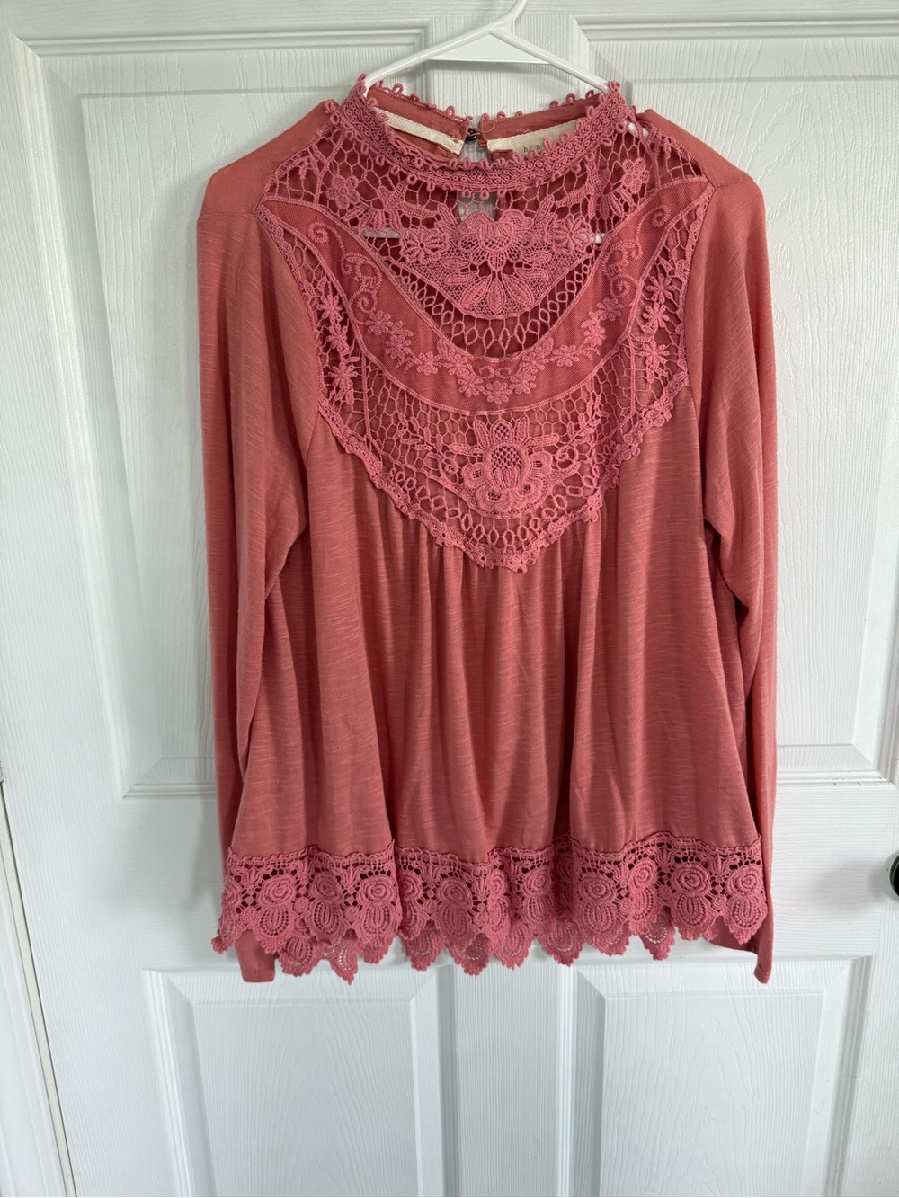 Hint of Mint XL Coral Crochet Lace Boho Blouse Fairy Western Fall Layering
